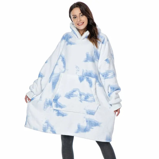 Hoodie Blanket white blue