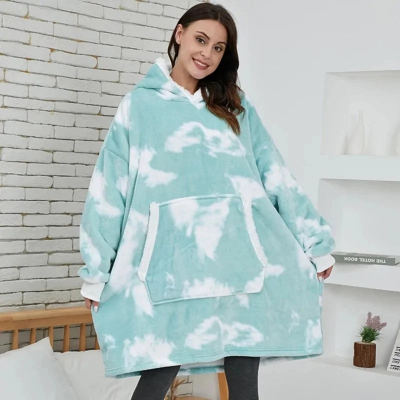 Hoodie Blanket Blue white